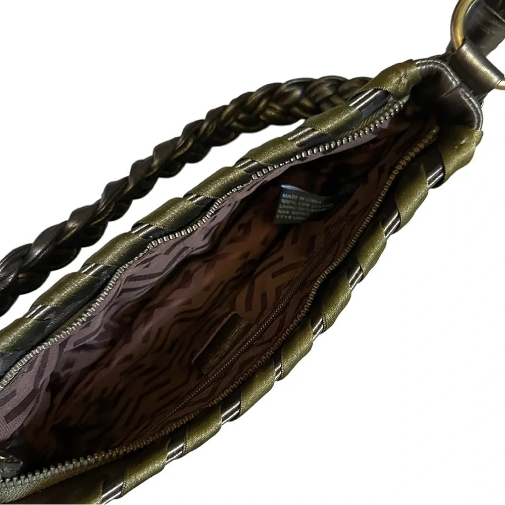 Via Spiga Metallic Bronze Genuine Leather Woven Small Shoulder Bag